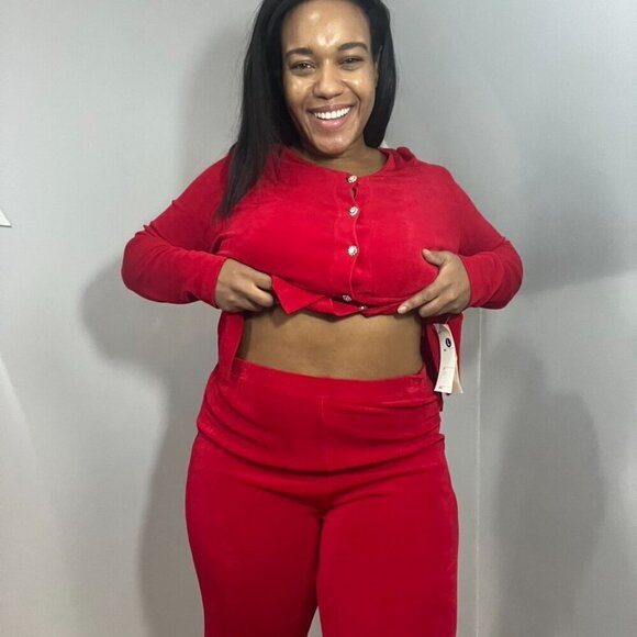 NWT red two piece slinky two piece co ord set pantsuit slacks dressy cocktail - Picture 12 of 14